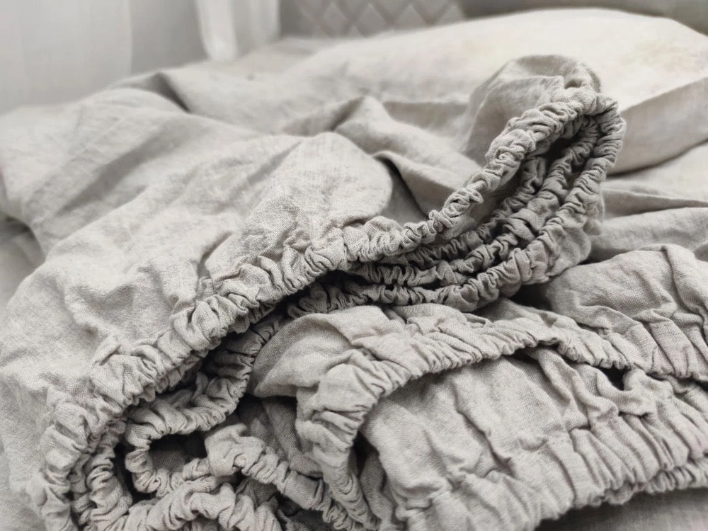 Natural linen Fitted sheet, Bed sheets, Pure flax bedding stonewashed