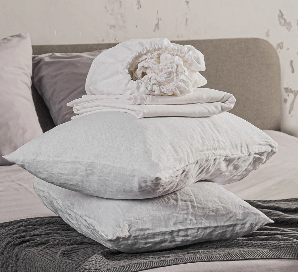 Organic Linen Sheets Set: 2 Pillowcases, Fitted and Flat Sheet, custom sizes.