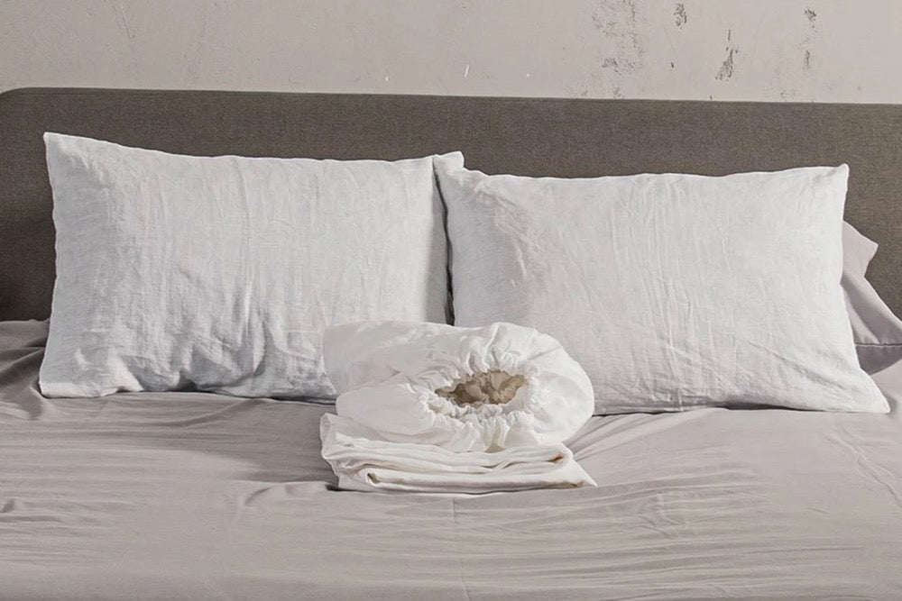 Organic Linen Sheets Set: 2 Pillowcases, Fitted and Flat Sheet, custom sizes.