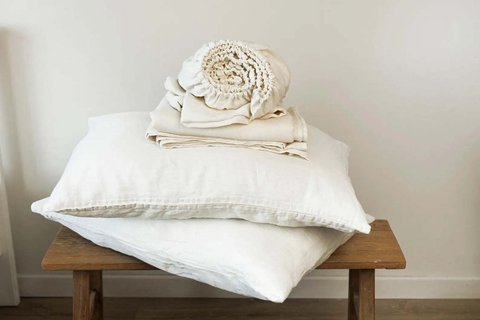 Organic Linen Sheets Set: 2 Pillowcases, Fitted and Flat Sheet, custom sizes.