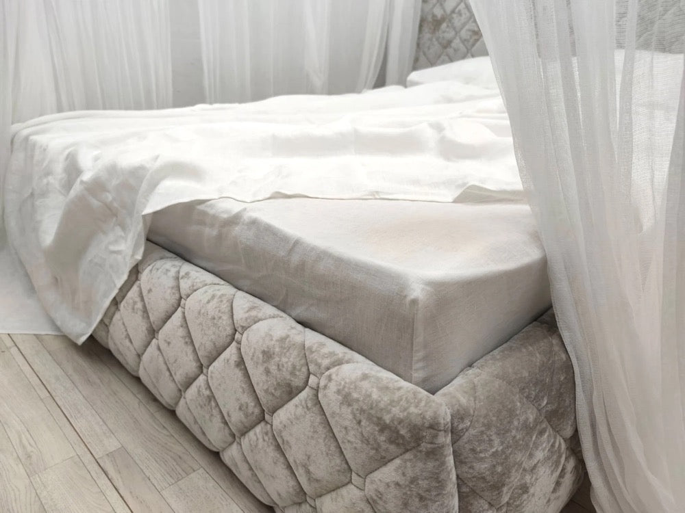 SALE!!! Stonewashed Linen Fitted Sheet, Natural Fabric Bedding, Custom Size