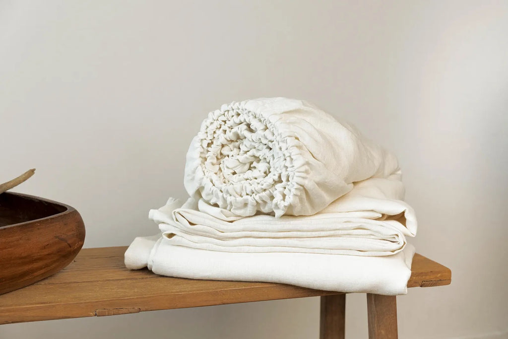 Organic Linen Sheets Set: 2 Pillowcases, Fitted and Flat Sheet, custom sizes.