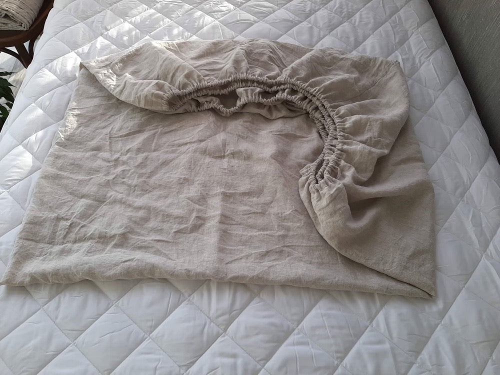 Natural linen Fitted sheet, Bed sheets, Pure flax bedding stonewashed
